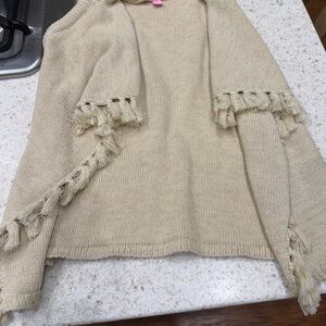 Lilly Pulitzer Cream Cardigan with Fringe Accents